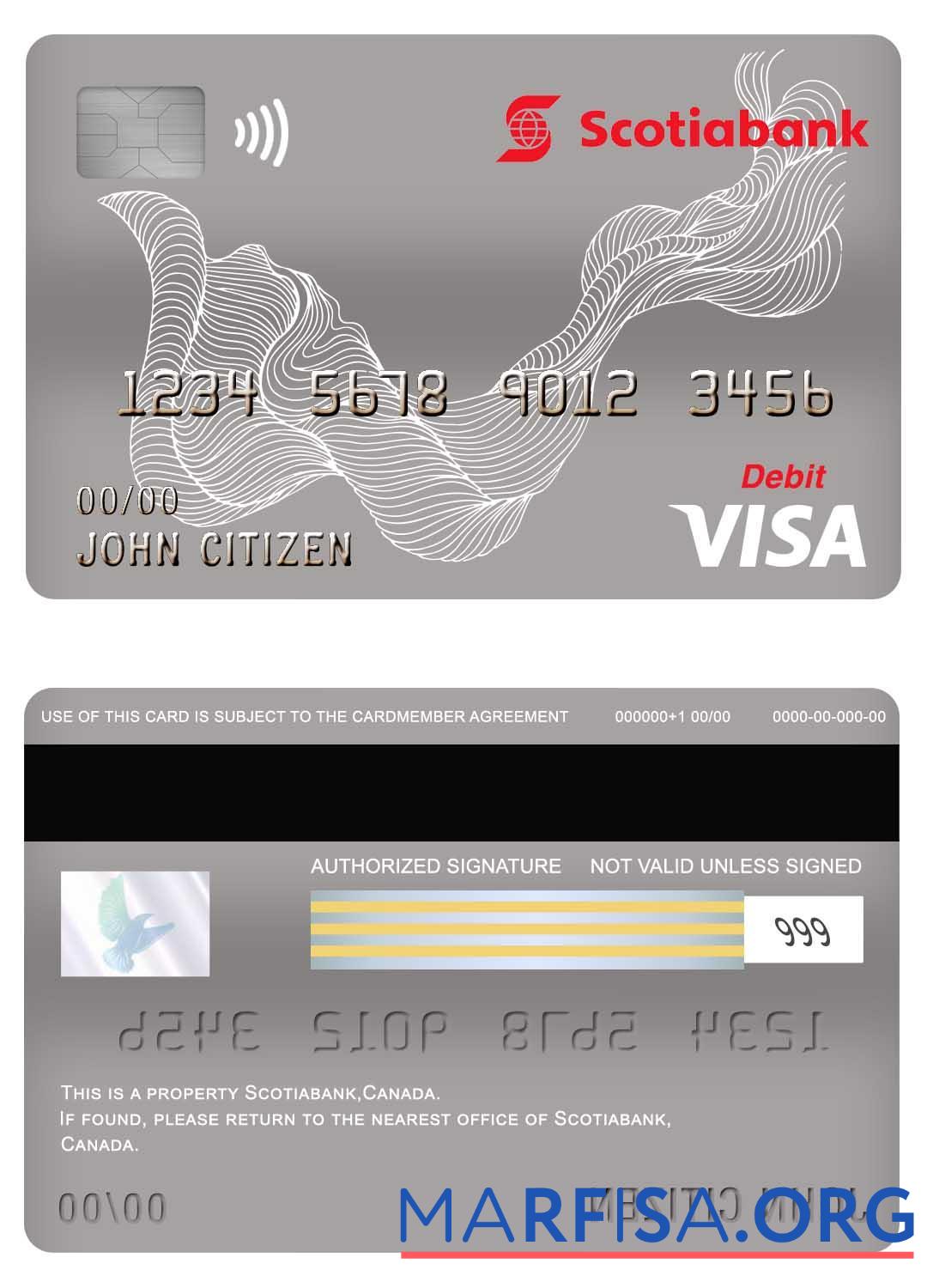 Downloadable Canada Scotiabank visa debit card real example